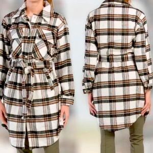 Blank NYC Plaid Flannel Trench Jacket